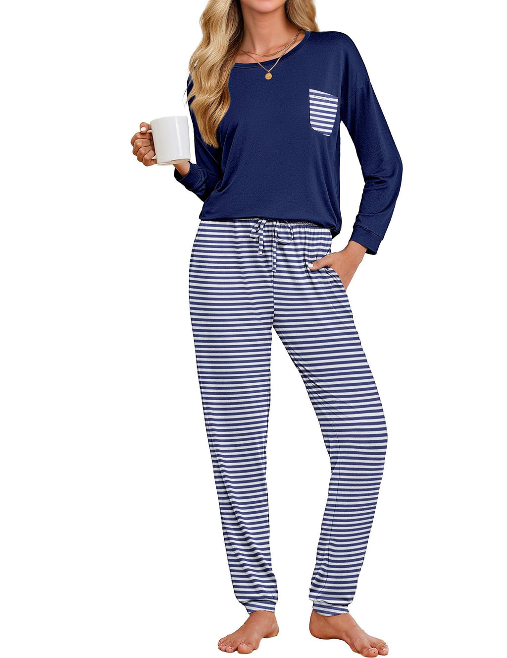 Ekouaer Womens Pajamas Set Long Sleeve Christmas PJ Sets Soft Lounge Set for Women Sleepwear Joggers with Pockets