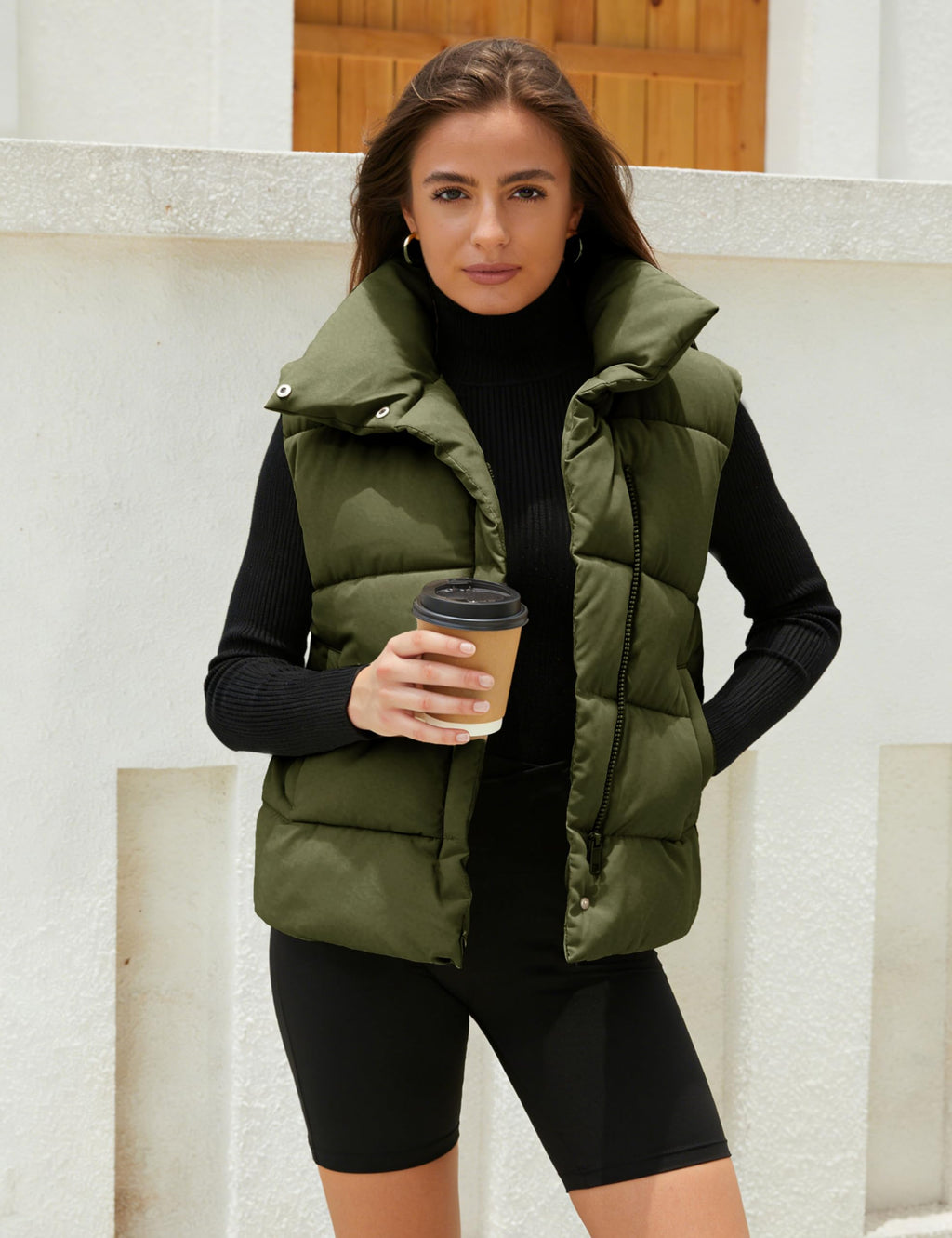 Himosyber Womens Puffer Vest Sleeveless Casual Loose Winter Warm Lightweight Stand Collar Down Jacket Coats