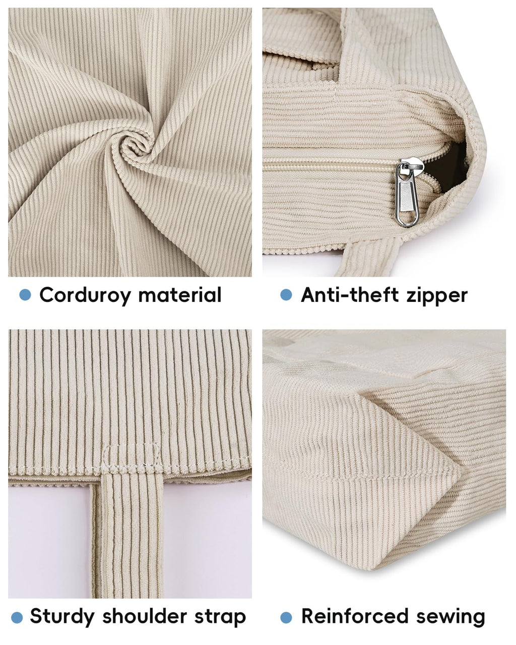 Iioscre Corduroy Tote Bag for Women,Hobo HandBags with Zipper,Large Capacity Casual Shoulder Handbags with Inner Pockets