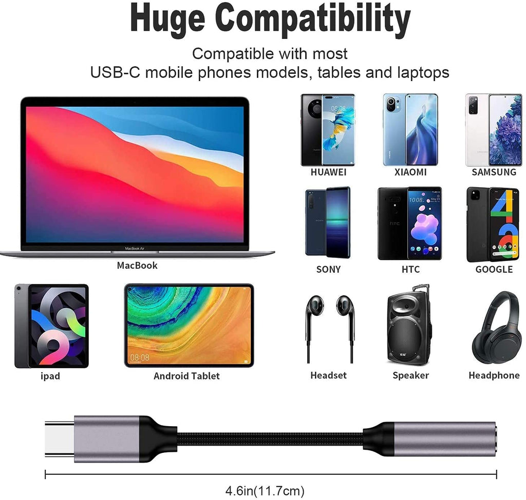 Adaptador USB tipo C a conector de auriculares hembra de 3.5 mm (Negro), cable USB C a auxiliar de audio compatible con Pixel 4 3 2 XL, Samsung Galaxy S21 S20 Ultra S20+ Note 20 10 S10 S9 Plus para