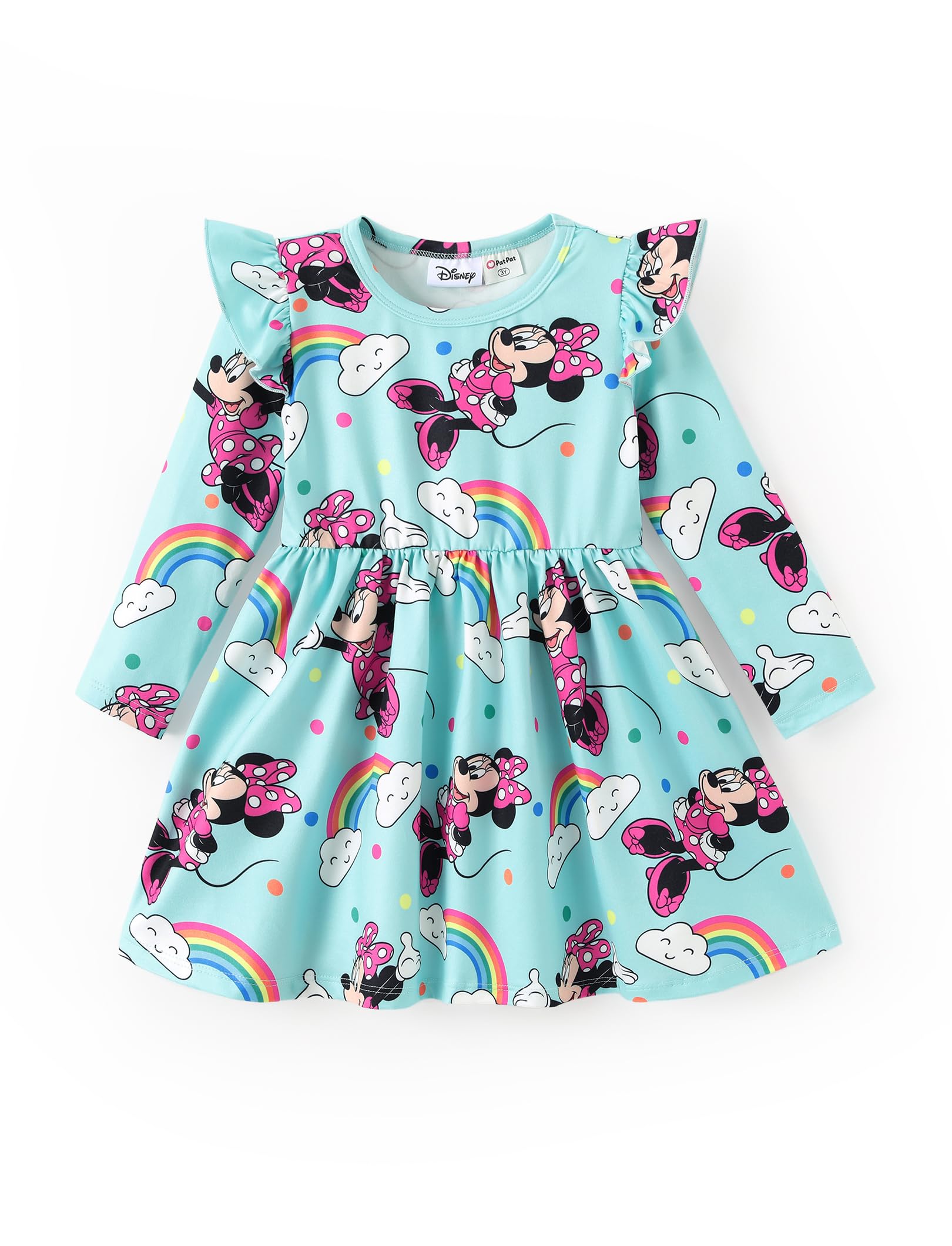 Disney Princess Frozen Elsa Minnie Mickey Stitch Ruffle Sleeve Dress A Line Long Sleeve Kids Clothes Baby to Toddler