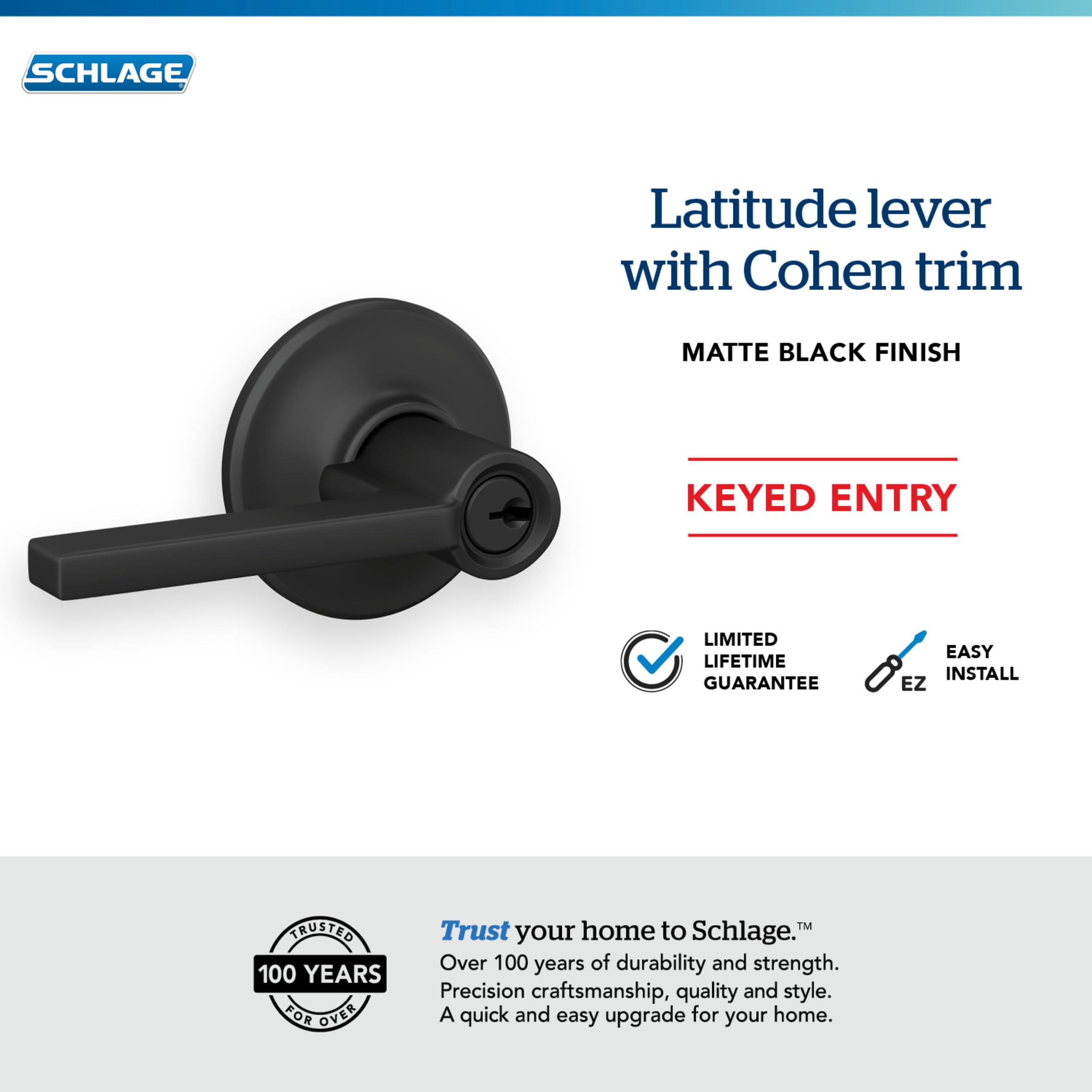 Schlage F10 LAT 716 Latitude Door Lever, Hall & Closet Passage Lock, Aged Bronze