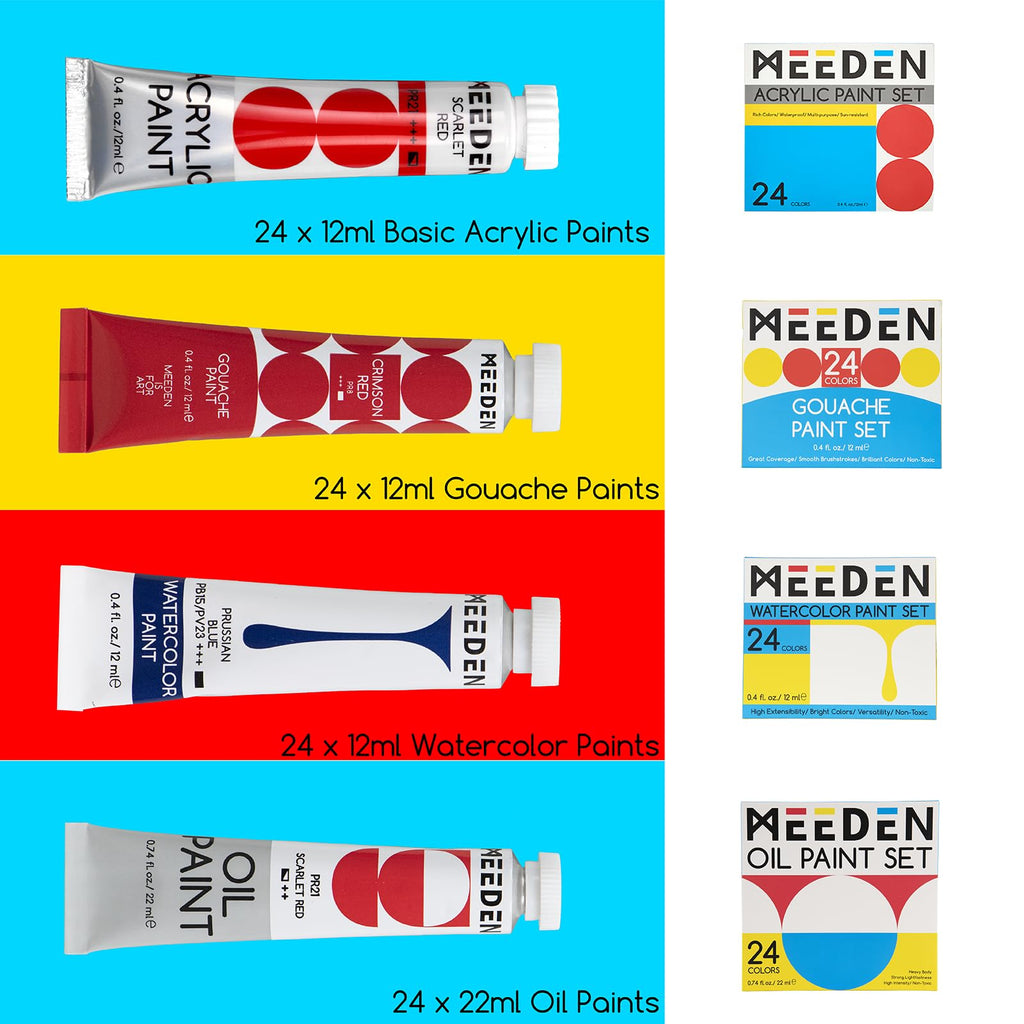 MEEDEN Professional Art Supplies - 142PCS All-in-one Painting Kits for Adults, Beechwood Easel, Aluminum Alloy Bracket, 30 Quality Brushes, 96 Paints & Other Professional Art Supplies.