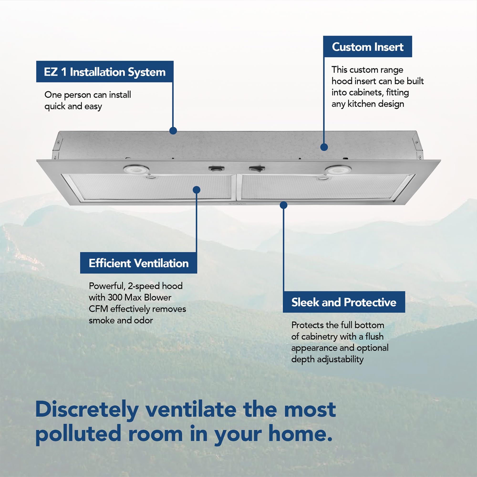 Broan Nu-Tone Broan-NuTone BBN1243SS Custom Built Insert with 2-Speed Exhaust Fan and Light, 300 Max Blower CFM, Stainless Steel, 24-Inch Range Hood Power Pack