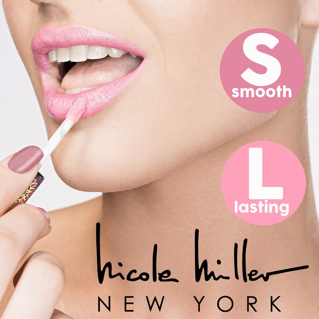 Nicole Miller Lip Gloss Collection Shimmery Glosses for Women and Girls Long Lasting Color Set with Rich Varied Colors, Flowery Pink, 10 Count (Pack of 1)