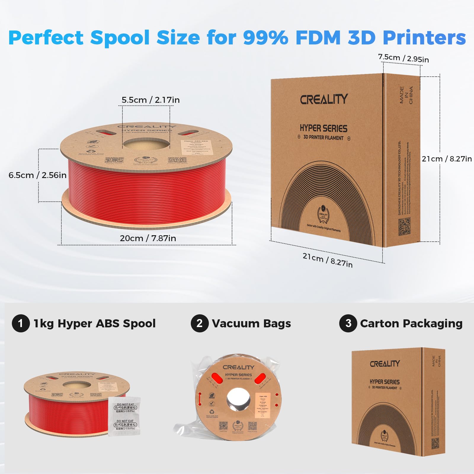 Creality Hyper ABS Filament, Official 3D Printer Filament ABS 1.75mm for Up to 300mm/s High-Speed Printing Convenient Open Printing Material, 1kg(2.2lbs) Spool Fit Most 3D Printer(Black)