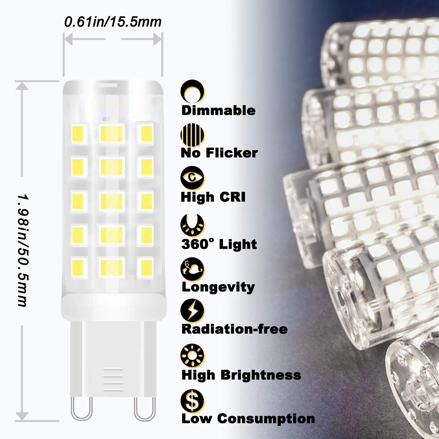 ALIDE G9 Led Bulbs Dimmable 3W Replace 20W 25W 30W Halogen Equivalent,2700K Soft Warm White, AC120V G9 Clear T4 Bi-pin Led Bulbs for Chandelier Pendant Wall Home Lighting,300LM,360 Deg,10Pack