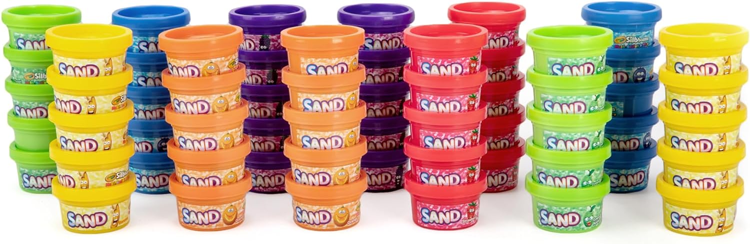 Crayola Silly Scents Play Sand – 60 Mini 1oz Tubs of Moldable Sensory Sand in 6 Bright Colors | Easter Day Party Favors, Classroom Prizes, Sensory Toys, Fidget & Creativity