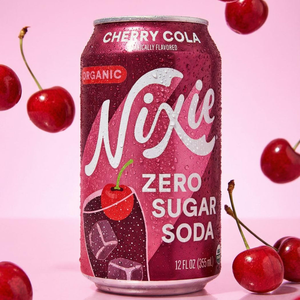 Nixie Organic Zero Sugar Soda, NEW Cherry Cola, Healthy Soda Pop, Non-GMO, 0 Sugar, 0 Calories, 40mg Caffeine, 12oz Cans (12 Pack)