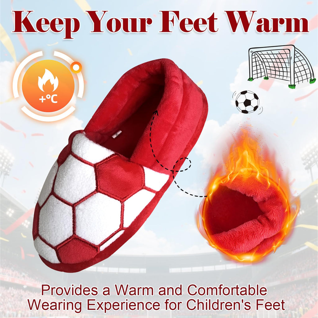 Little Kids Big Boys Warm Slippers with Soft Memory Foam Slip-on Indoor Football Slippers