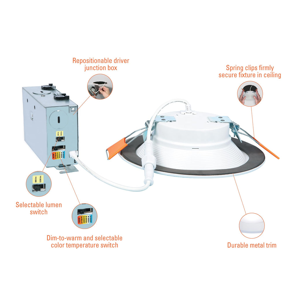 HALO RL 6 in Canless LED Recessed Ceiling Light with Selectable Color Temperature 2700K-5000K, Dim to Warm, 600lm, Indoor/Outdoor Wet Location Dimmable IC-Rated Downlight (Packaging May Vary)
