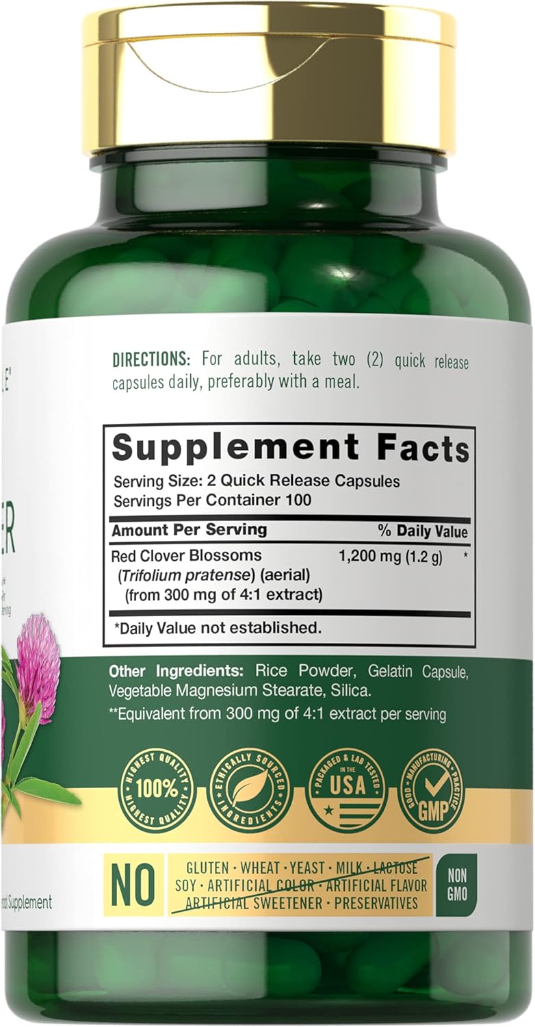 Carlyle Red Clover Capsules | 200 Count | Trifolium Pratense | Blossom Extract Supplement | Non-GMO, Gluten Free