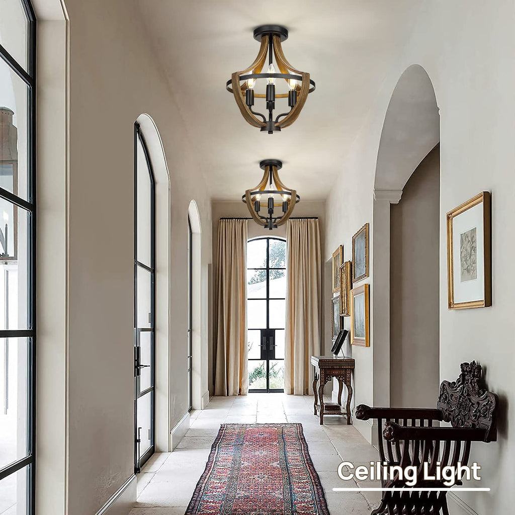 13.1" Modern Farmhouse Hanging Pendant Lighting, 4-Light Rustic Interior Flush Mount Ceiling Light Fixture, Vintage Chandelier for Hallway Foyer Dining Room Entryway Kitchen Island Bedroom