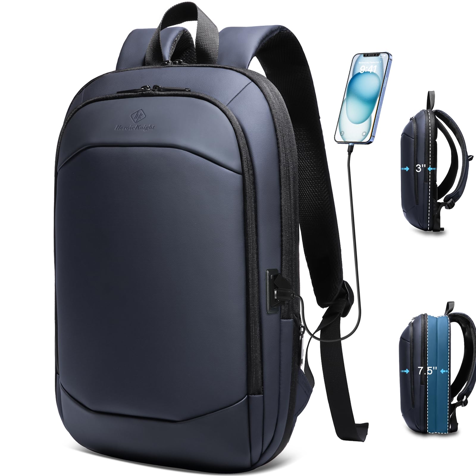 hk Business Backpack for Men 15.6 Inch,Slim & Expandable Waterproof Travel Laptop Backpack, Anti-Theft Lightweight Work Computer Bag, College Laptop Backpacks Gifts for Men Women-Black