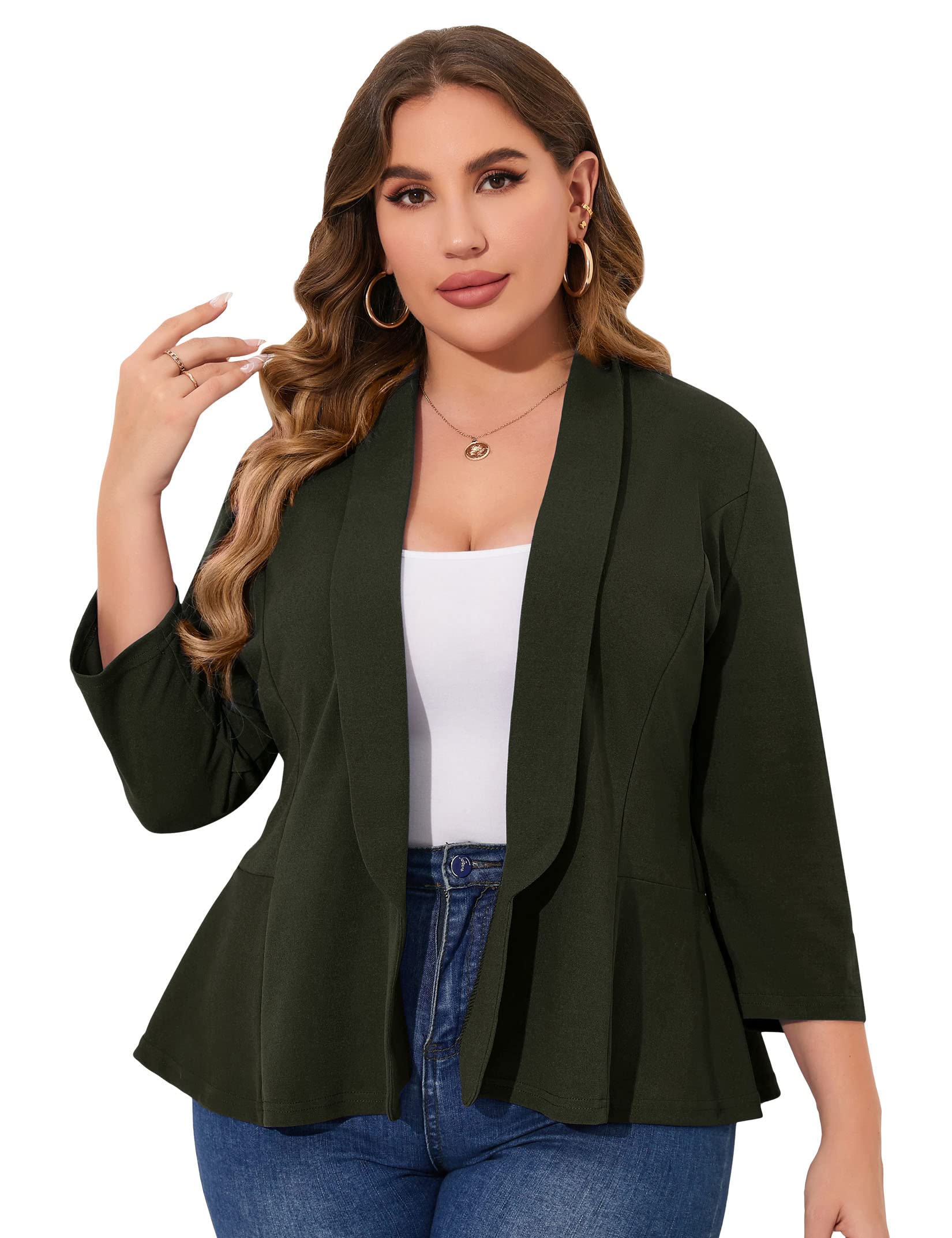 KOJOOIN Women Plus Size Casual Blazer Open Front Long Sleeve Work Office Cardigan Jackets