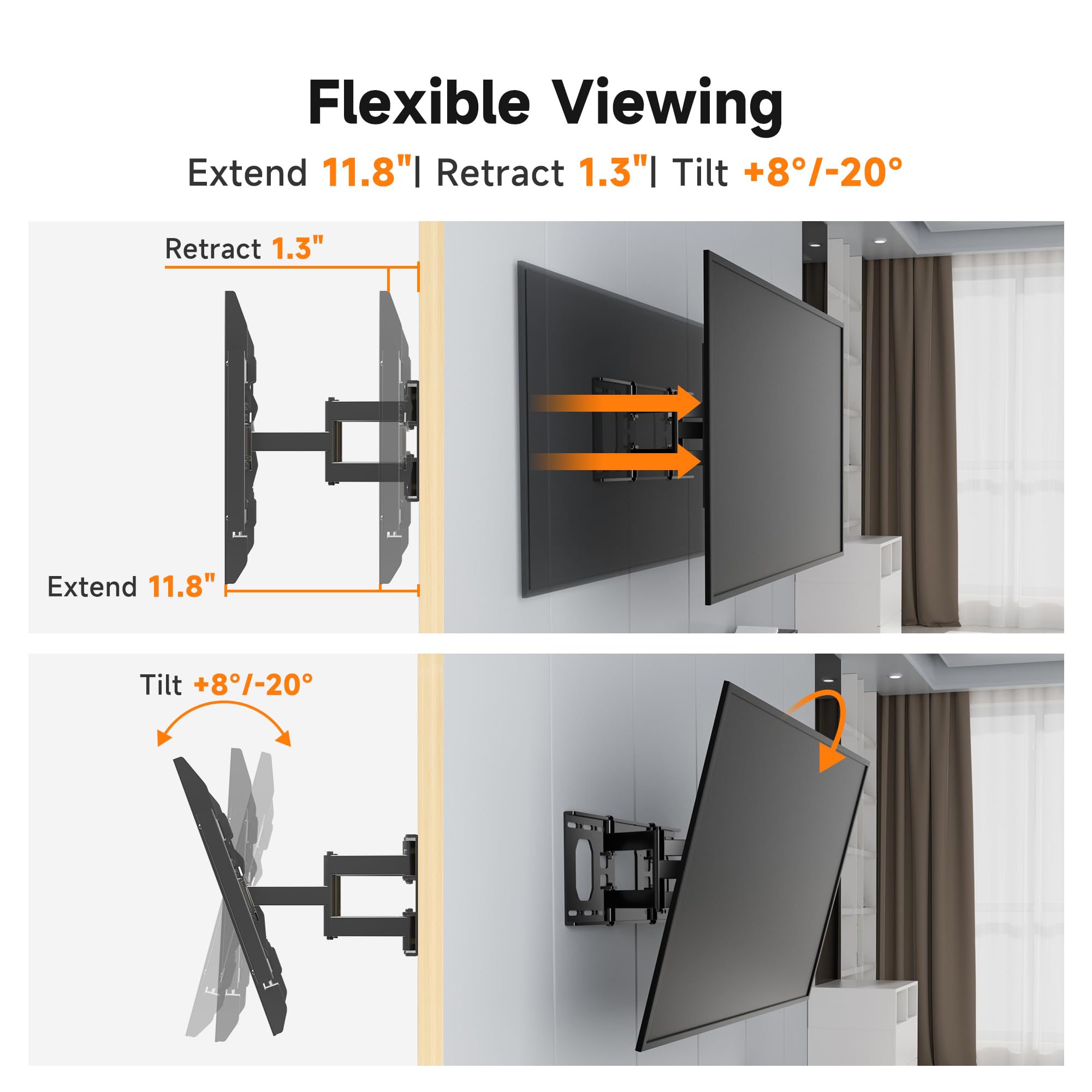 XINLEI Full Motion TV Wall Mount for Most 26"-70" Flat/Curved TV, Swivel Tilt Bracket with Articulating Dual Arms, Support 100lbs, Max VESA 400x400mm, Fits 12”/16" Wood Stud (MA570)