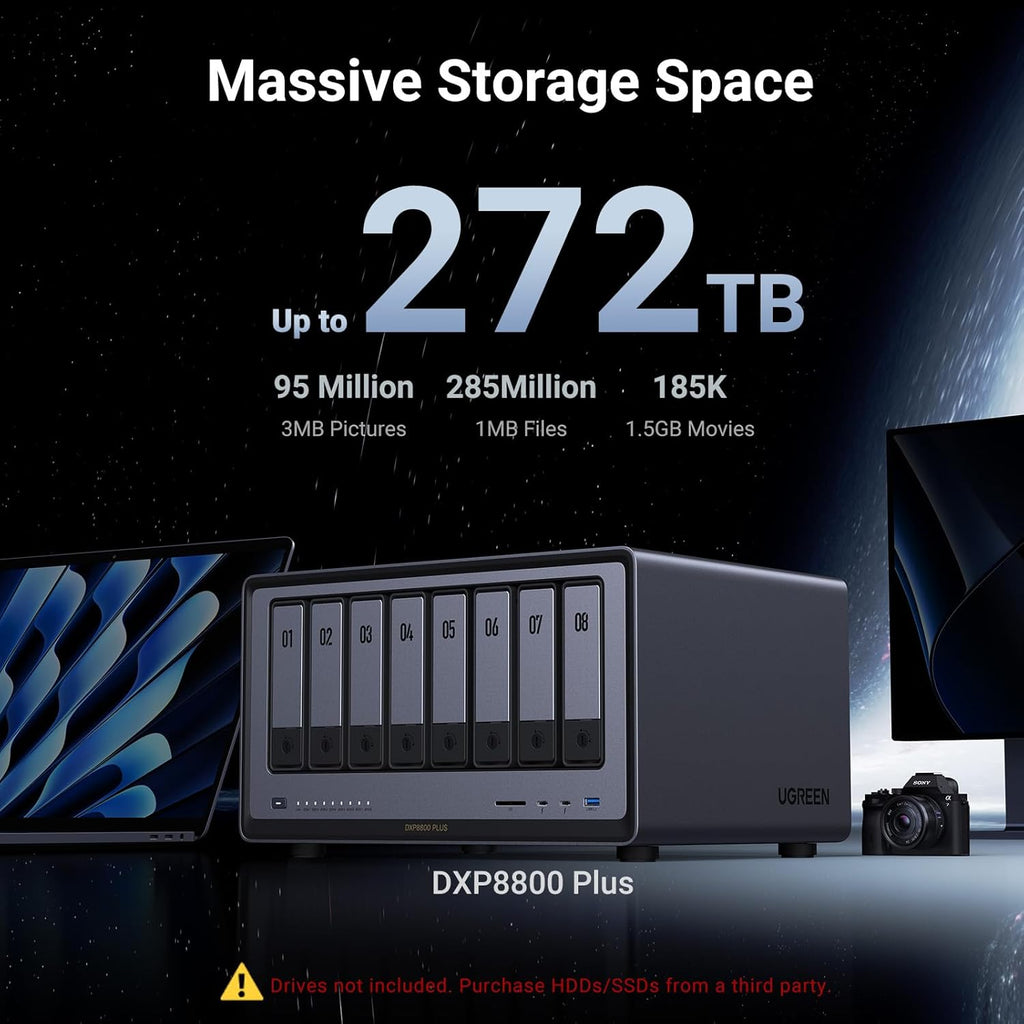 UGREEN NAS DXP8800 Plus 8-Bay Desktop NASync, Intel i5 1235u 10-Core CPU, 8GB DDR5 RAM, Bulit-in 128G SSD for System, 2*10GbE, 2*M.2 NVMe Slots, 8K HDMI, 2X TBT4, Network Attached Storage (Diskless)