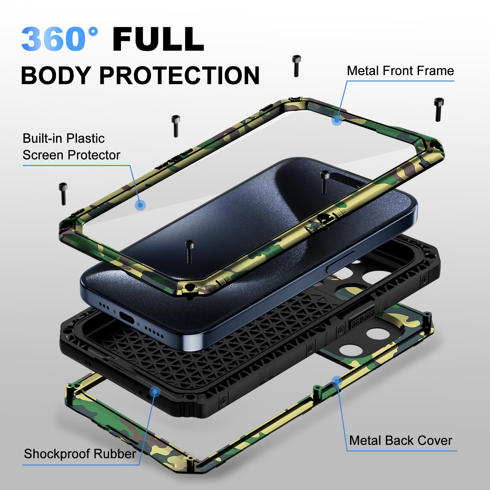 Beasyjoy for iPhone SE 2022/2020/ 8/7 Metal Case, Waterproof Heavy Duty Case with Screen Protector, Full Body Protection Military Grade Shockproof Defender Durable Sturdy Rugged Aluminum Cover, Black