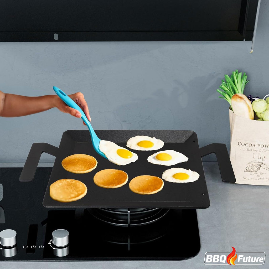 Carbon Steel Griddle for Gas Grill, Double Burner Griddle Compatible with Induction, Stove Top, Electric, Oven - 17" x 10" Professional Cookware for Cooktop, NonStick Griddle Pan