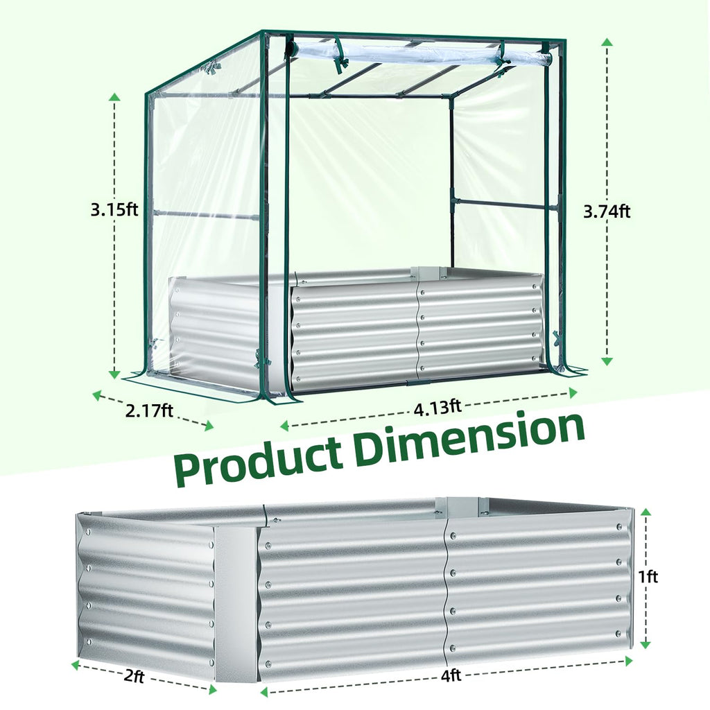 Ohuhu 8x4x1 FT Raised Garden Bed with Cover, 3-in-1 Galvanized Metal Planter Box with Greenhouse for Outdoor Plants, Dual-Side Access for Easy Plant Care, All-Season Frost & Pest Protection