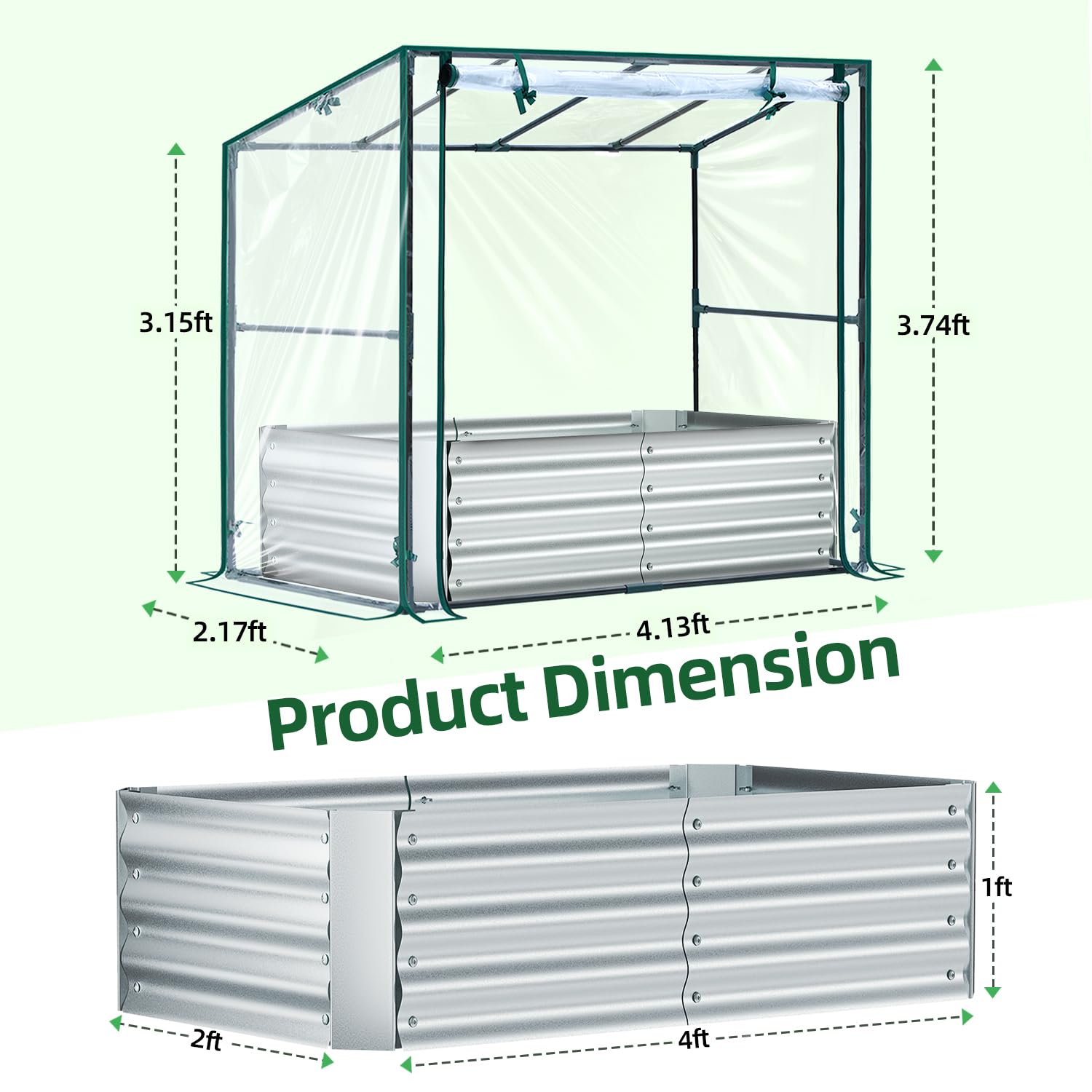 Ohuhu 8x4x1 FT Raised Garden Bed with Cover, 3-in-1 Galvanized Metal Planter Box with Greenhouse for Outdoor Plants, Dual-Side Access for Easy Plant Care, All-Season Frost & Pest Protection