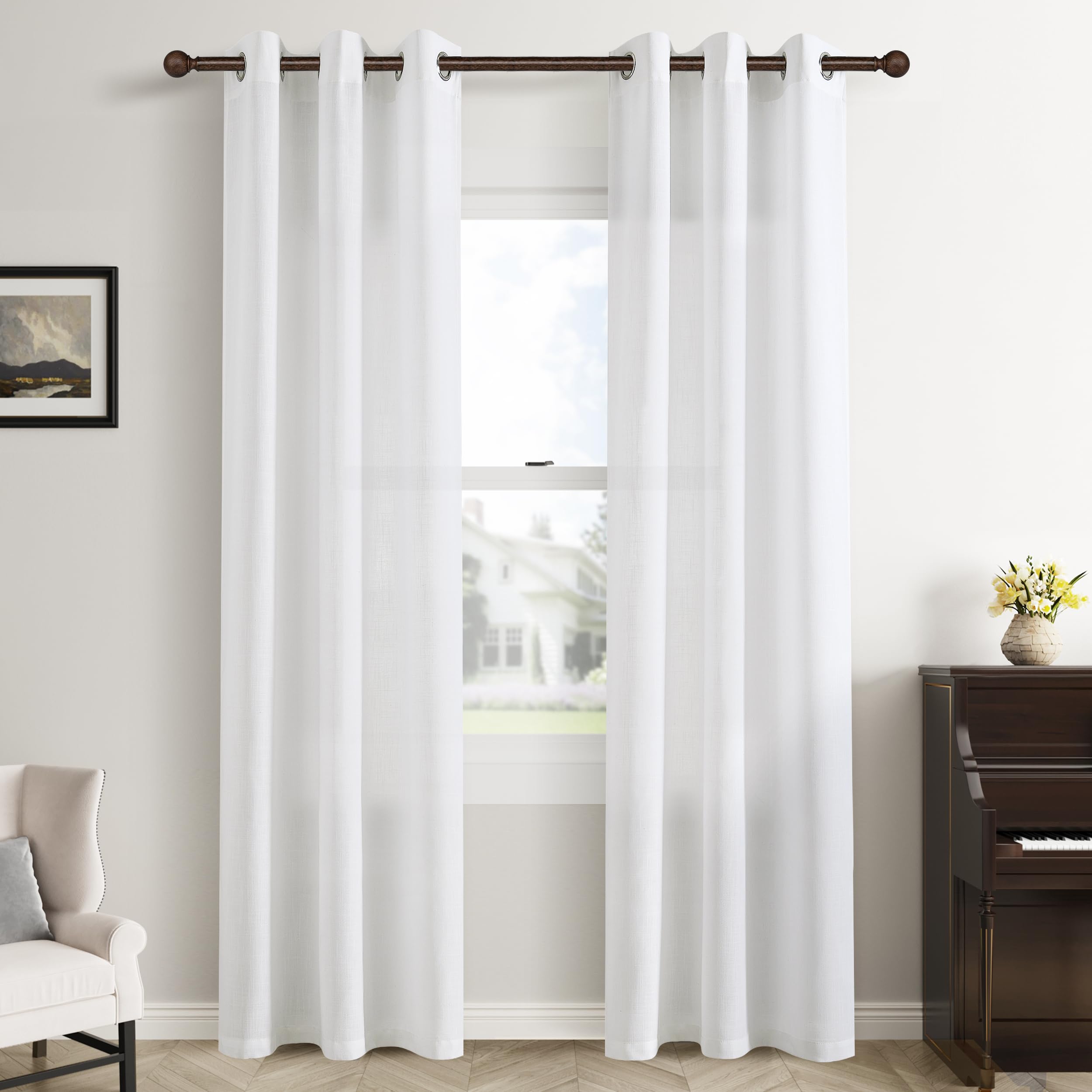 Aersas Black Bedroom Linen Curtains 63 Inch Length 2 Panel Privacy Energy Efficient Semi Sheer Black Linen Drapes for Living Room Modern Farmhouse Grommet Window Curtain for Nursery Office 52x63