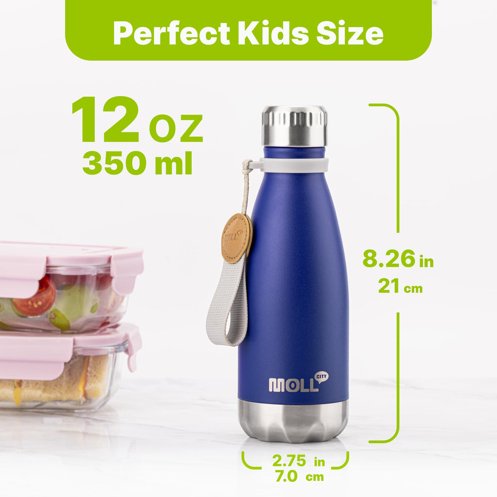 9 oz Water Bottle for Kids-Small Stainless Steel Water Bottle for School Vacuum Insulated Metal Leak Proof Cola Shape Water Flask for Boys Girls(Baby Blue)