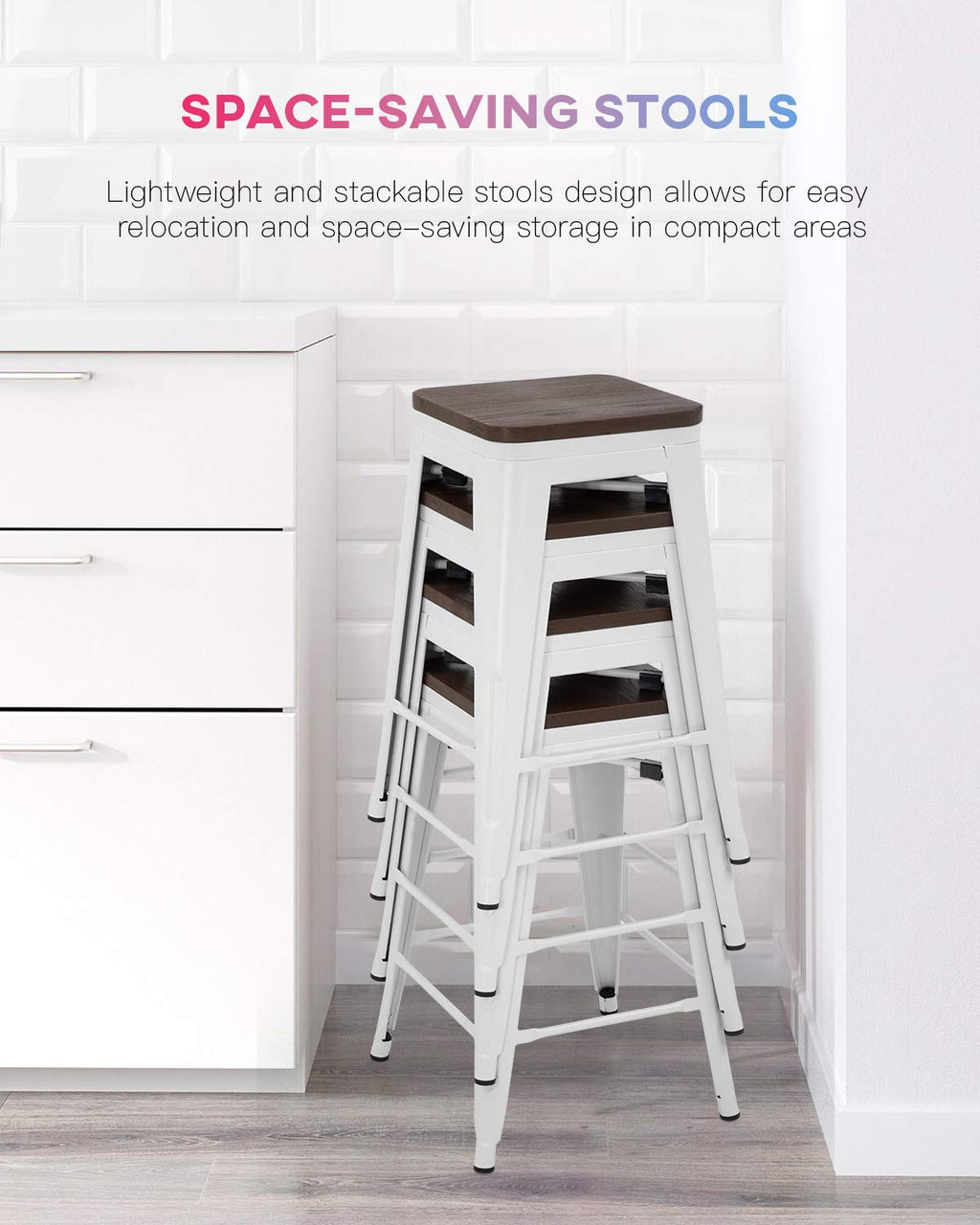 FDW Metal Bar Stools Set of 4 Counter Height Bar Stools 24 Inches Industrial Bar Chairs Patio Stool Stackable Backless Stool Indoor Outdoor Metal Kitchen Stools Bar Chairs (Black, 24")
