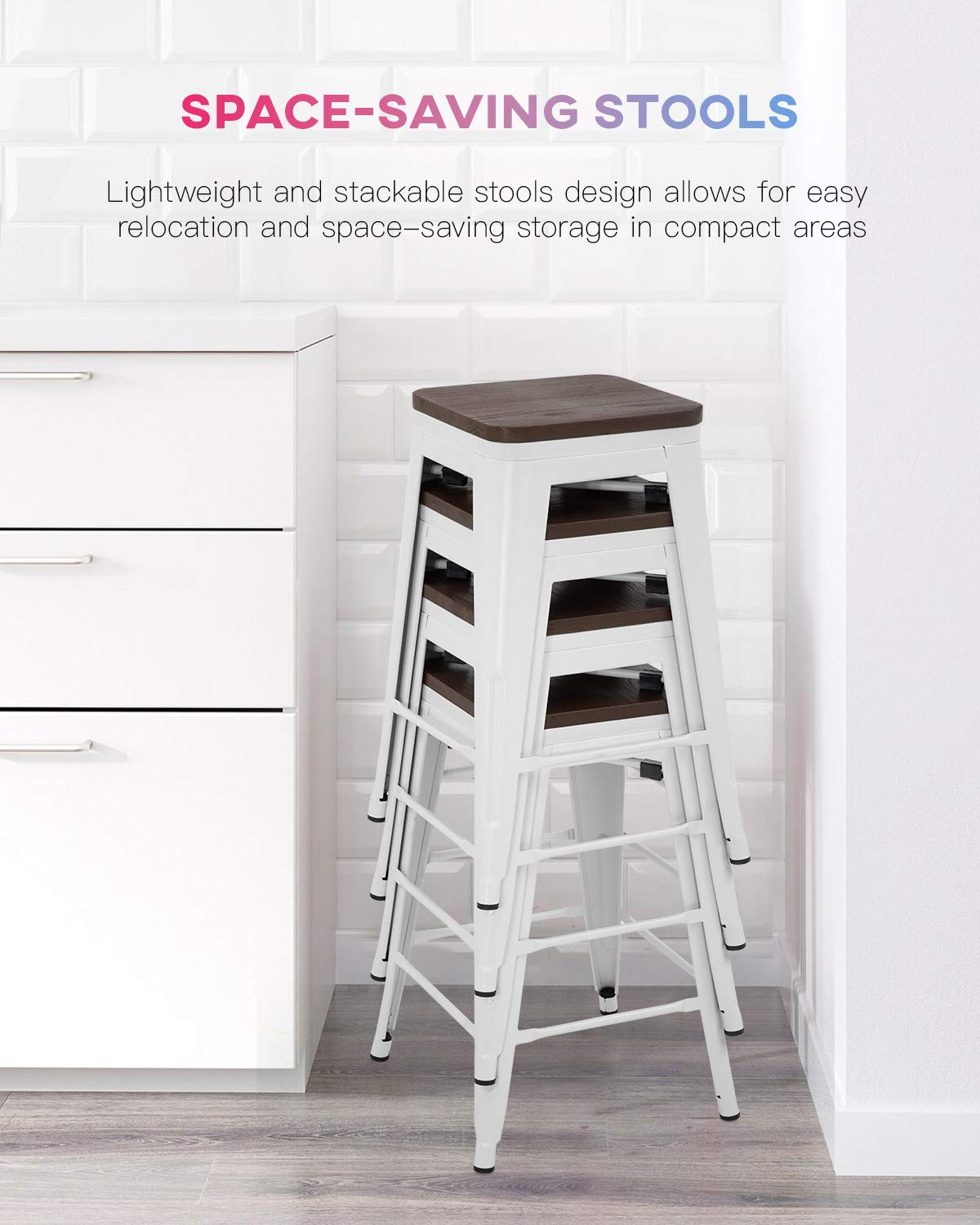 FDW Metal Bar Stools Set of 4 Counter Height Bar Stools 24 Inches Industrial Bar Chairs Patio Stool Stackable Backless Stool Indoor Outdoor Metal Kitchen Stools Bar Chairs (Black, 24")