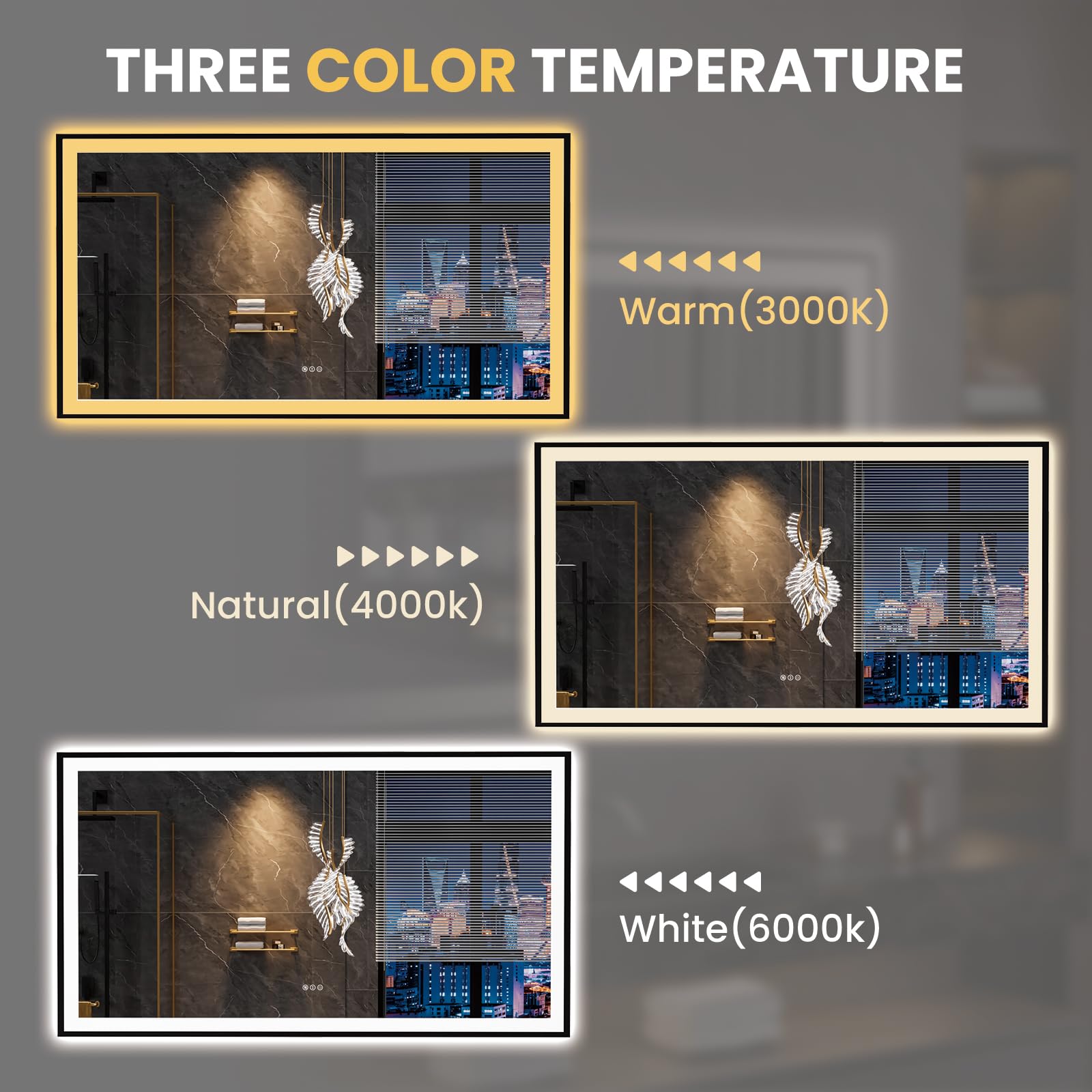 LOAAO 20"X28" LED Bathroom Mirror Black Framed | Anti-Fog, Dimmable, Memory Function, Tempered Glass, Lighted Vanity Mirror for Wall