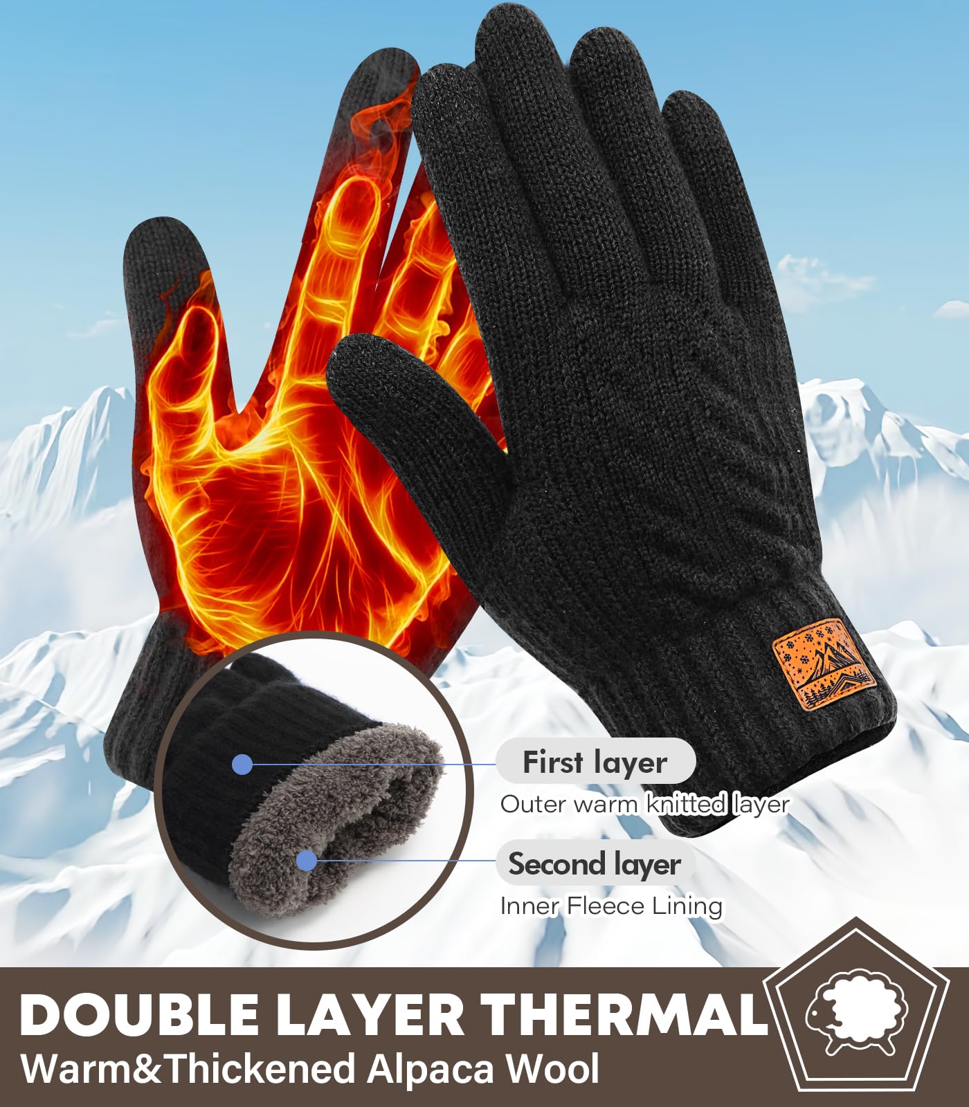 CHENMEI Winter Gloves for Men Women-Warm TouchScreen Cold Weather Gloves,Wool Knit Thermal Adults Gloves for Driving Texting
