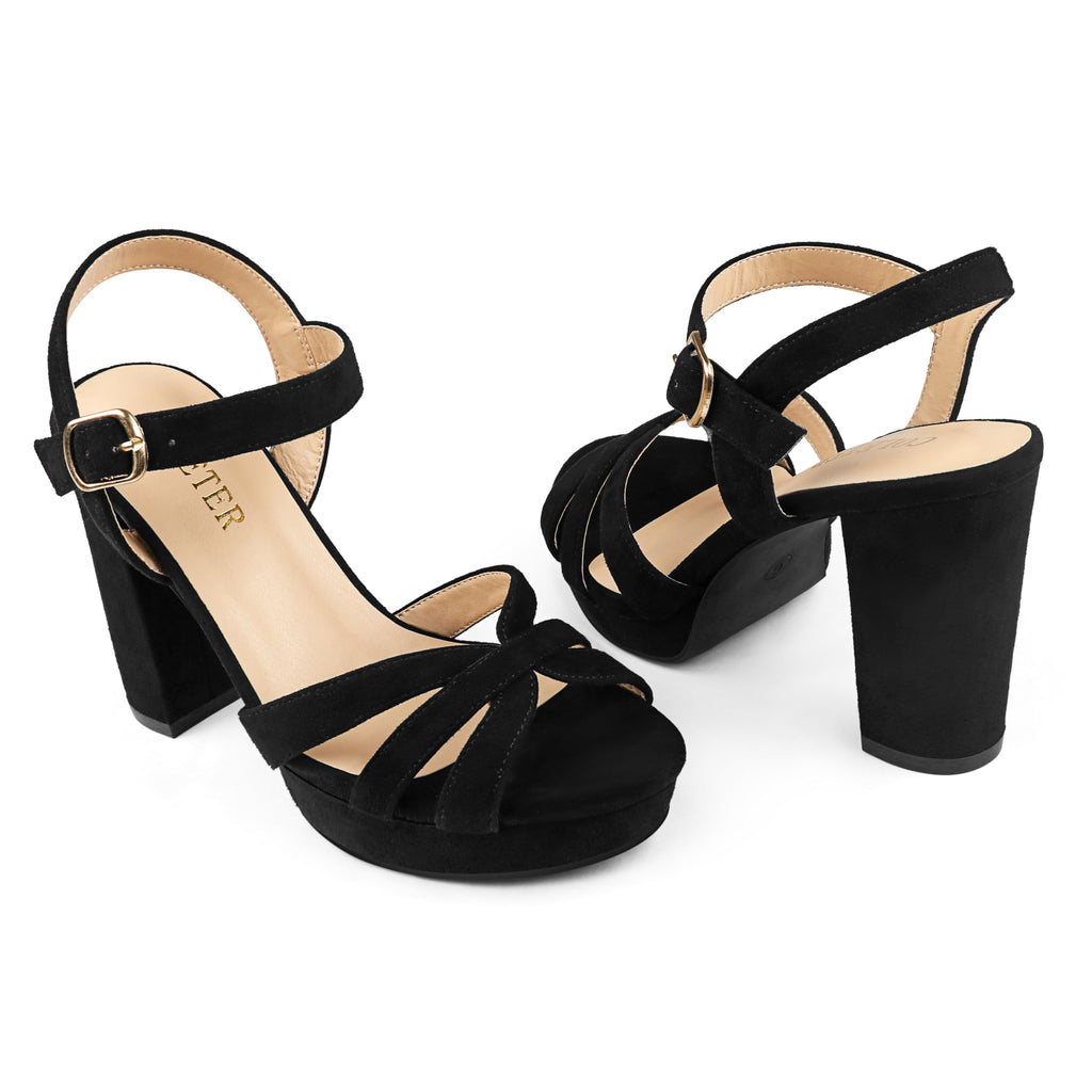 COLETER Women's Platform Chunky Heels Ankle Strap Block Heeled Sandals Party Wedding Shoes
