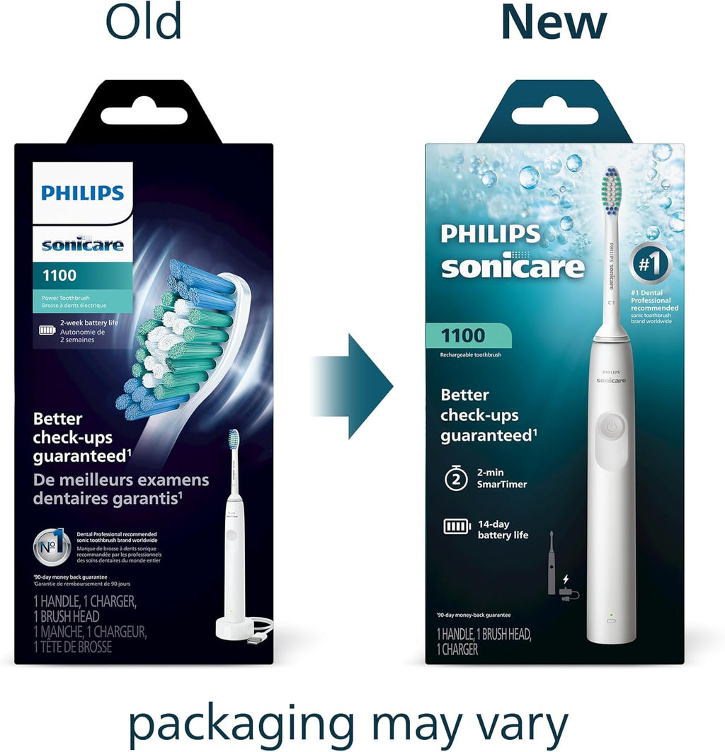 PHILIPS Sonicare 1100 Series Electric Toothbrush - Sonic Toothbrush with Advanced Sonic Technology, EasyStart, Smartimer & Quadpacer, White, Model HX3641/02