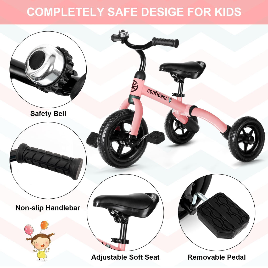 XPIY Tricycle for Toddlers Age 2-5 Years Old, 3 in 1 Folding Toddler Bike for Boys and Girls, Kids' Bike Trike with Detachable Pedal and Adjustable Seat (Blue)