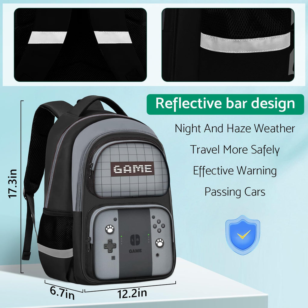 Kids Backpack For Boys，Gamer Boys Backpack For Children Teens Elementary Middle School, 17″ Students Bookbag