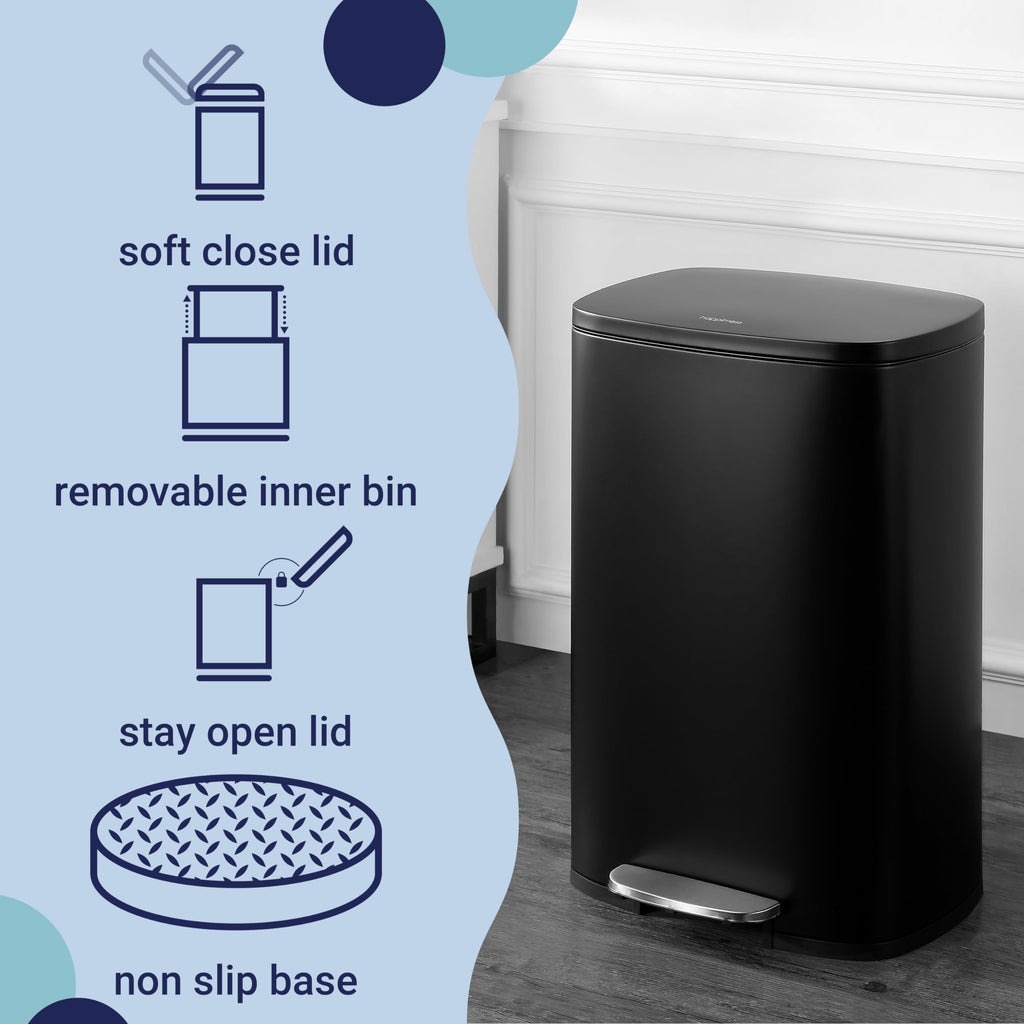 happimess HPM1006B Connor Rectangular 13-Gallon Trash Can with Soft-Close Lid and Free Mini Trash Can, Fingerprint Resistant, Modern, Minimalistic for Home, Kitchen, Office, Bathroom, Black