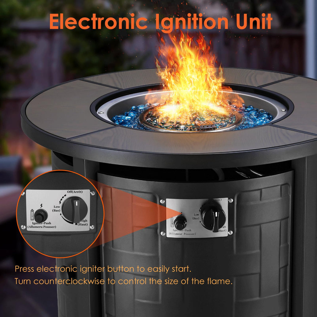 TLGREEN Propane Fire Pit Table 30 Inch Round – 50,000 BTU Outdoor Fire Pit with Lid, Converts to Patio Coffee Table, Certified, Includes Waterproof Cover & Blue Fire Glass(Grey)