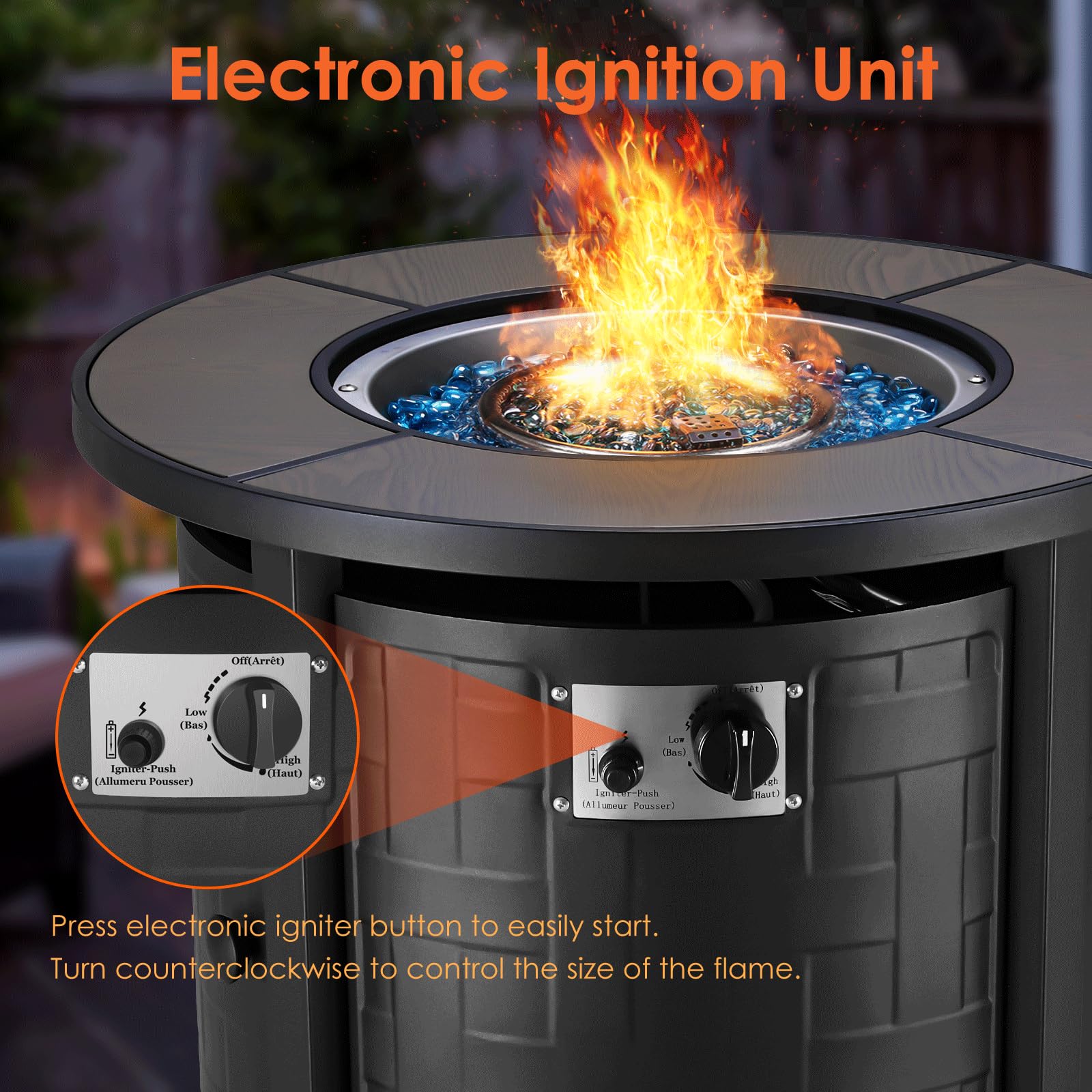 TLGREEN Propane Fire Pit Table 30 Inch Round – 50,000 BTU Outdoor Fire Pit with Lid, Converts to Patio Coffee Table, Certified, Includes Waterproof Cover & Blue Fire Glass(Grey)