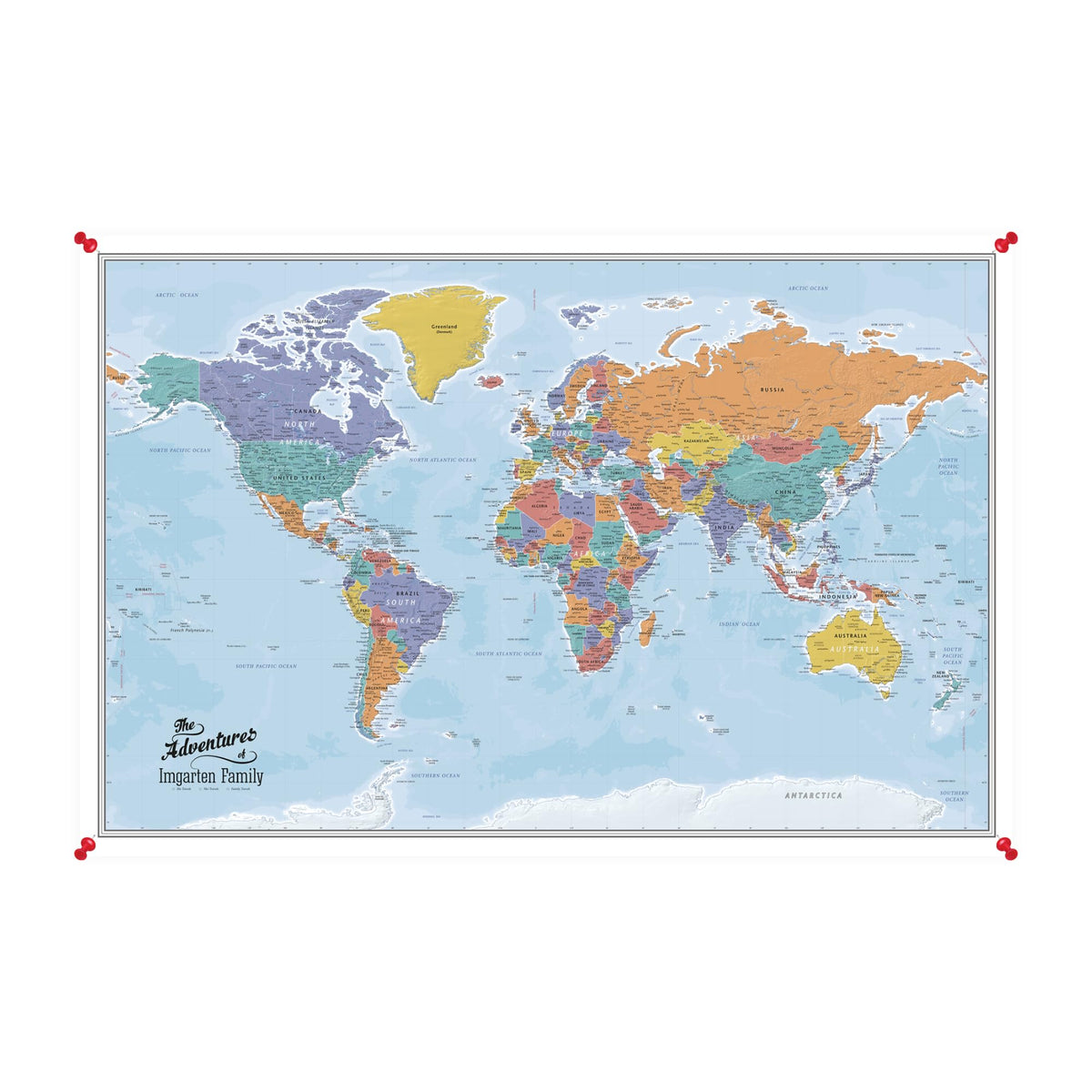 Personalized Canvas Rolled Poster World Map Wall Art with Pins – Large 24" x 36" Blue Oceans Map of the World – Push Pin Travel Decor for Home or Office