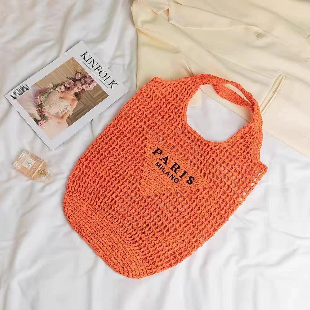 POOOPSSD New Woven Bag, Straw Mesh Tote Bag, Beach, Shoulder Bag, Hobo Women, Foldable Large Capacity, for Holiday.