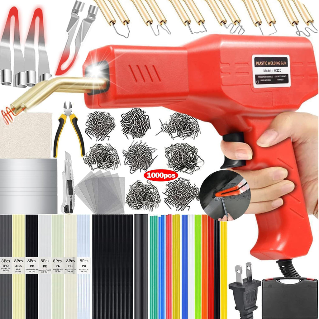 Upgraded 220W Plastic Welder, 2 in 1 Plastic Welding Repair Welder Kit 1000PCS Hot Stapler Soldering Gun with 100PCS Plastics Welding Rods Car Bumper Repair Kit for Most Plastics(Black)