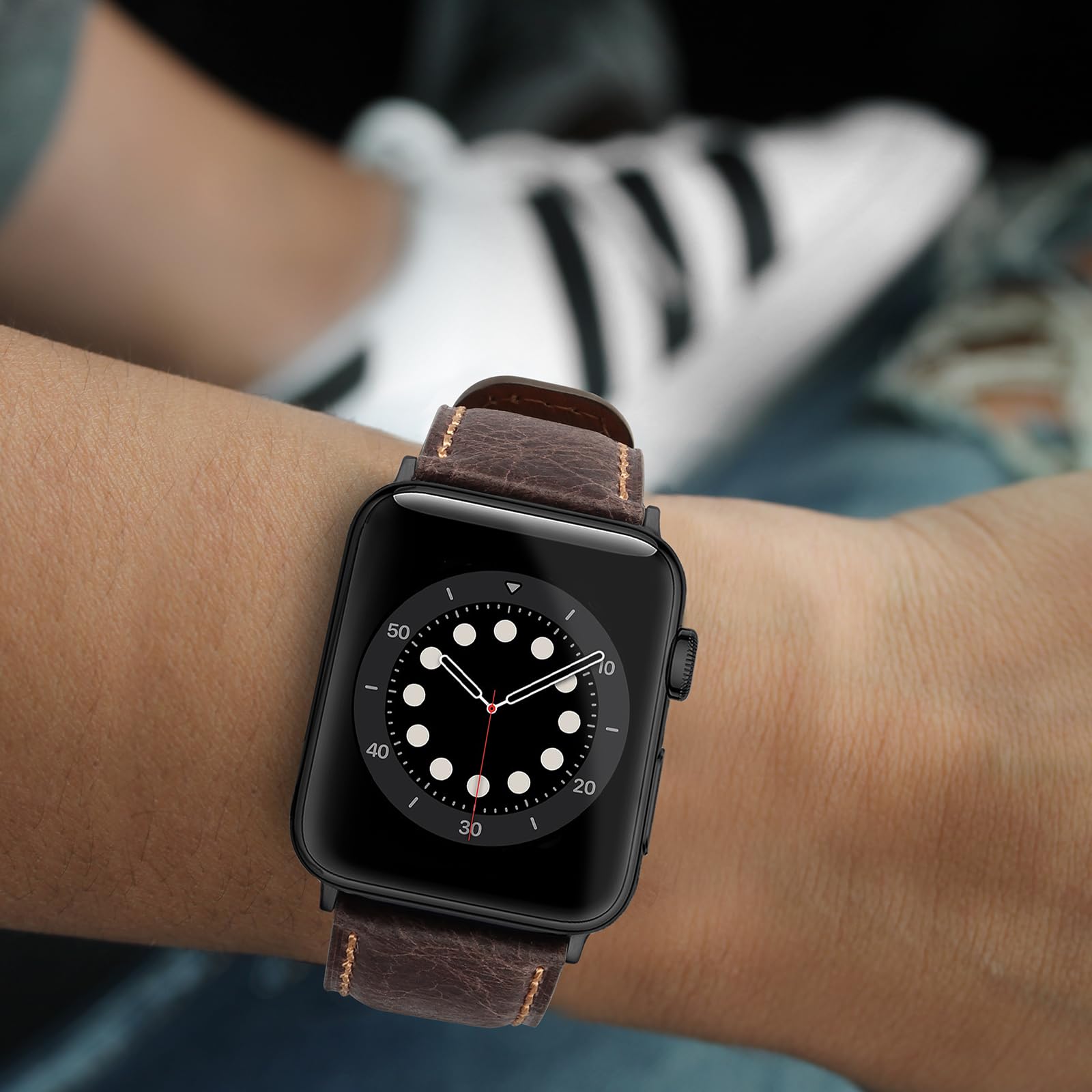 Tasikar Bands Compatible with Apple Watch Band 42mm (Series11/10) 41mm 40mm 38mm Men Genuine Leather Replacement Bands Compatible with Apple Watch SE Series 11 10 9 8 7 6 5 4 3, Black