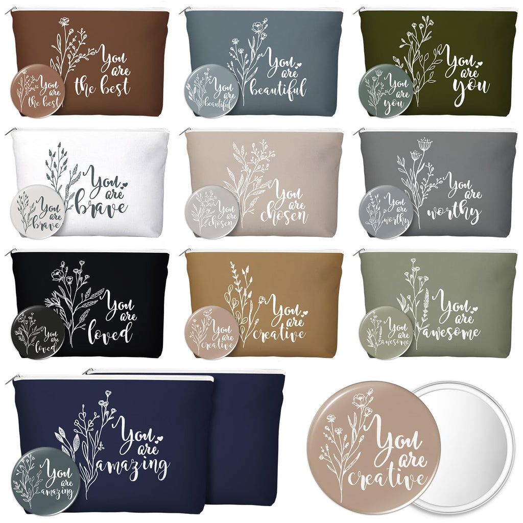 Vercraft 20 Pcs Employee Appreciation Gift for Women Inspirational Canvas Makeup Bag Portable Compact Mirror Bulk Cosmetic Bag Thank You Party Favor for Women Coworker Nurse (Bohemian,Boho)