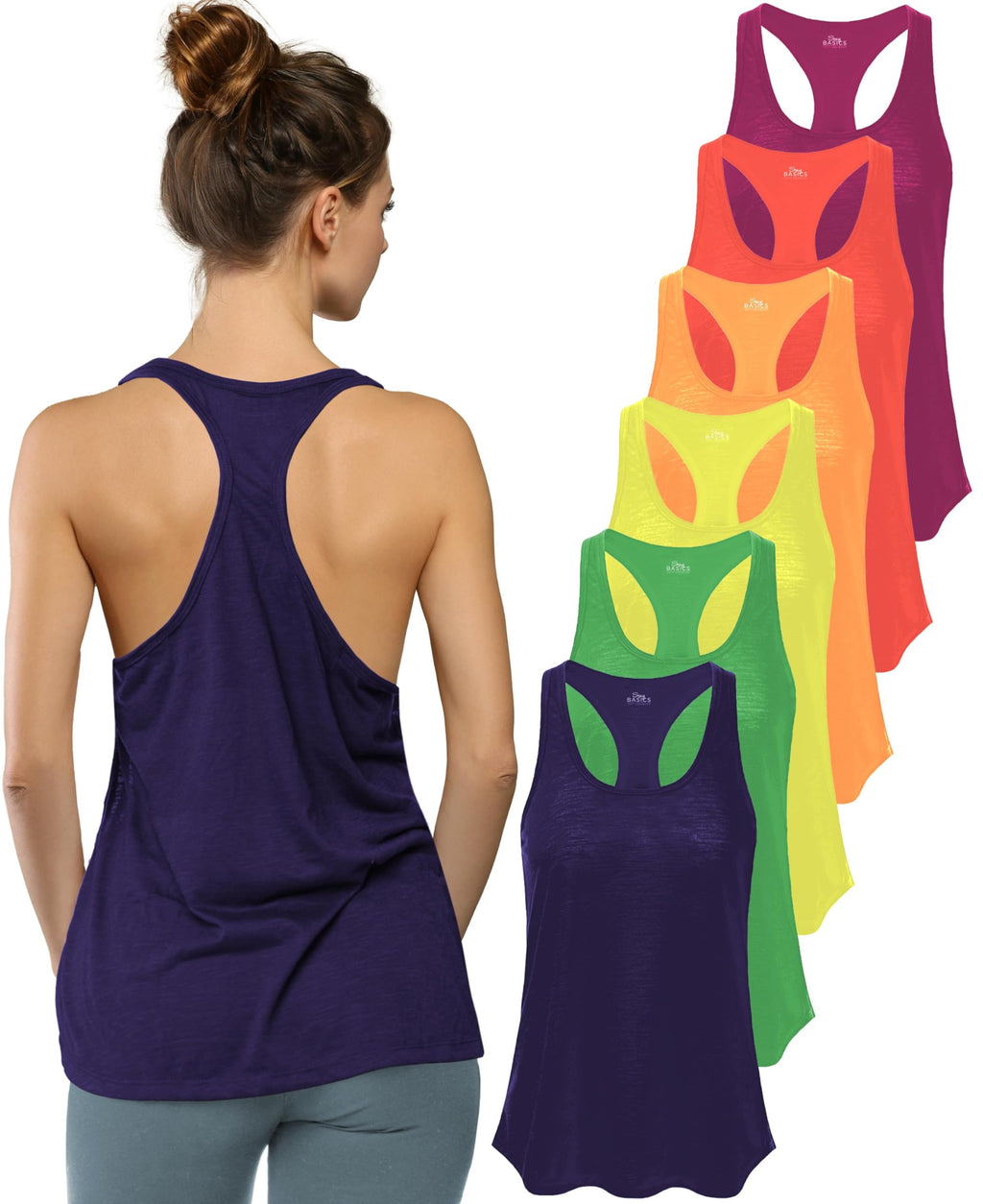 Sexy Basics Women's Everyday Flowy Burnout Slub Racer Back Tanks | Active Workout Tops | Multi Packs & Colors