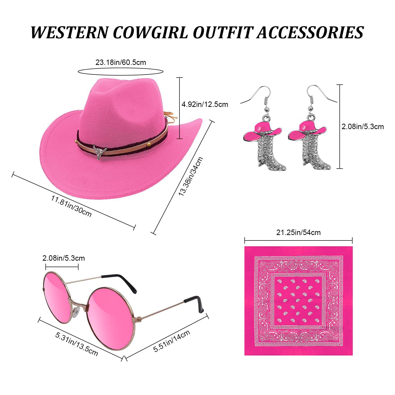 HyperFun Cowgirl Outfits for Women Western Costume Accessories Cowboy Hat Tassels Fringe Vest Earring Hippie Glasses Bandana