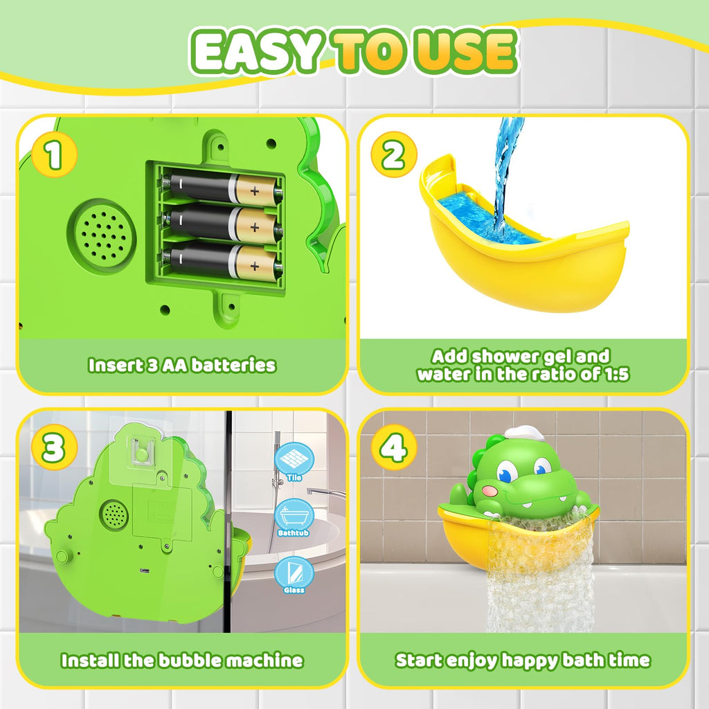 Bath Toys,Light-Up Bath Bubble Machine Automatic Bubble Maker Bathroom Toy for Kids Ages 1-3 4-8 Toddler Bathub Toy Easter Basket Stuffers Dinosaur Toys for Kids 3-5