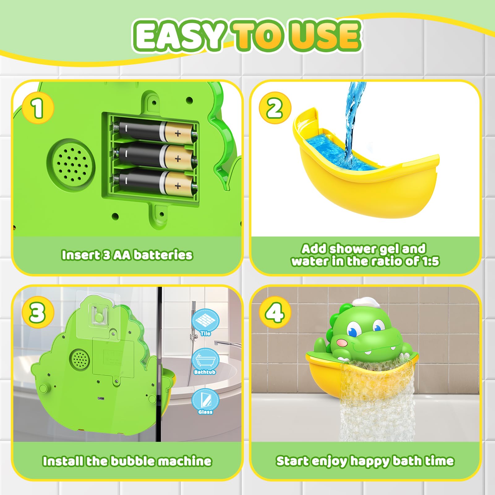 Bath Toys,Light-Up Bath Bubble Machine Automatic Bubble Maker Bathroom Toy for Kids Ages 1-3 4-8 Toddler Bathub Toy Easter Basket Stuffers Dinosaur Toys for Kids 3-5
