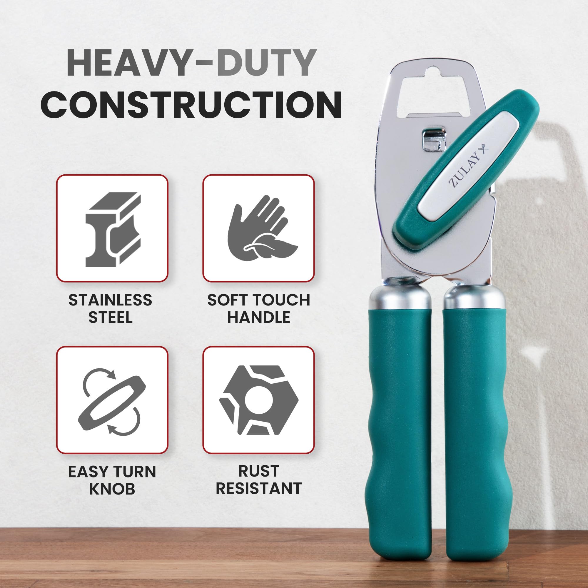 Zulay Kitchen Heavy Duty Stainless Steel Can Opener Manual with Bottle Opener - Rust Proof Manual Can Opener With Turn Knob & Comfy Soft Grip Handles - Airy Lilac