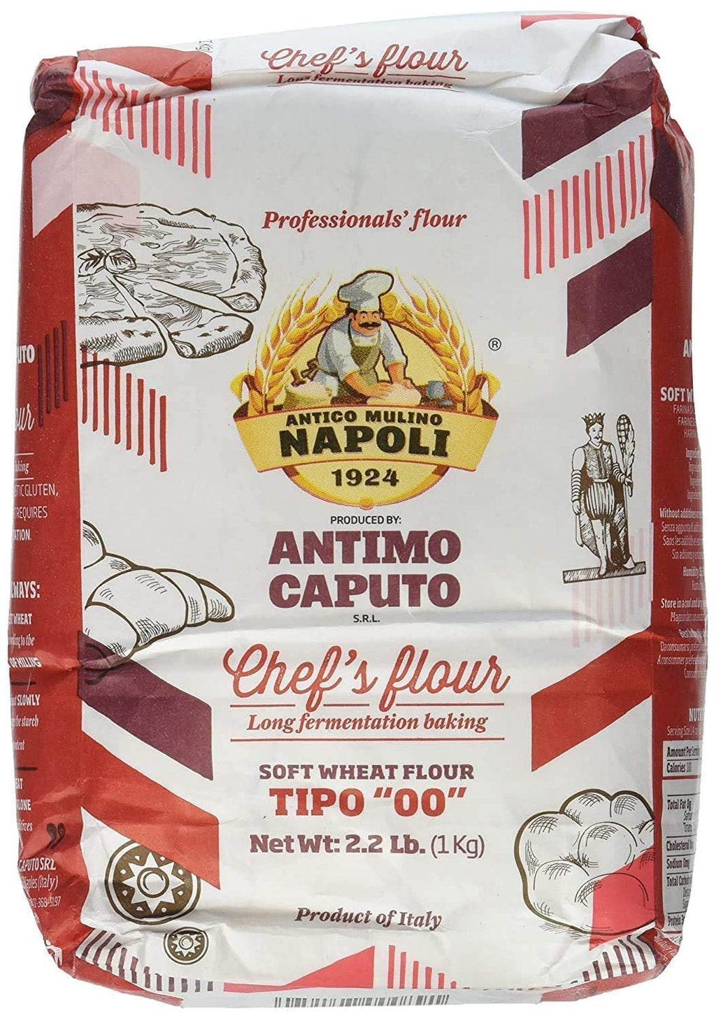 Antimo Caputo Chef's Flour 2.2 LB - Italian Double Zero 00 - Soft Wheat for Pizza Dough, Bread, & Pasta