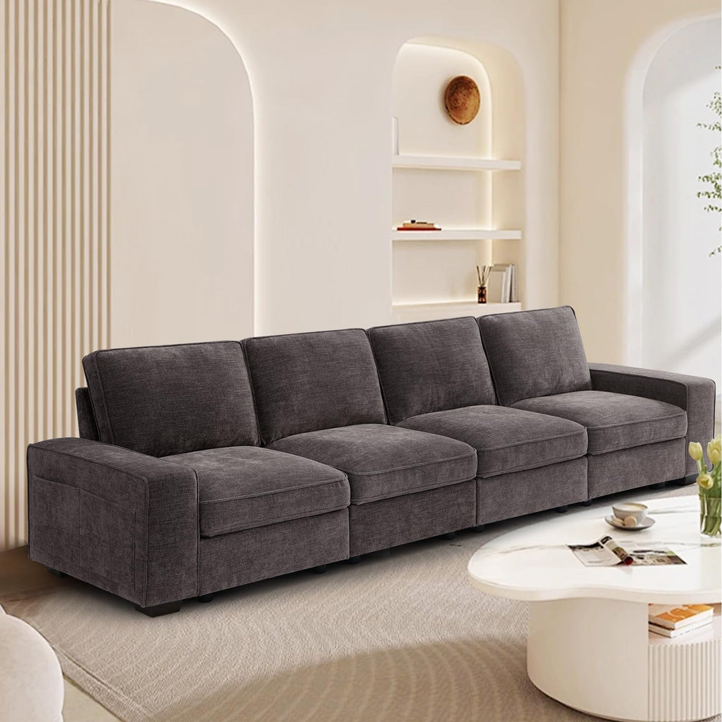 TEKAMON 100" Modular Sectional Sofa with Seats Storage, L Shaped Couch with Movable Ottoman for Living Room, Couch with Chaise, Solid Wood Frame, Spring Cushions, USB Port, Removable Covers, Beige